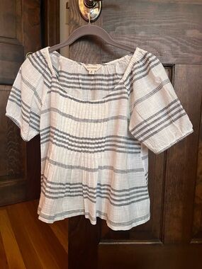 Lucky Brand Cream Top with Gray/Black Stripes